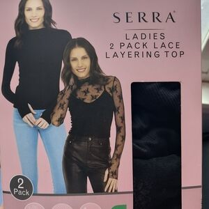 Serra Ladies Black Lace Layering Blouse - 2 Pack